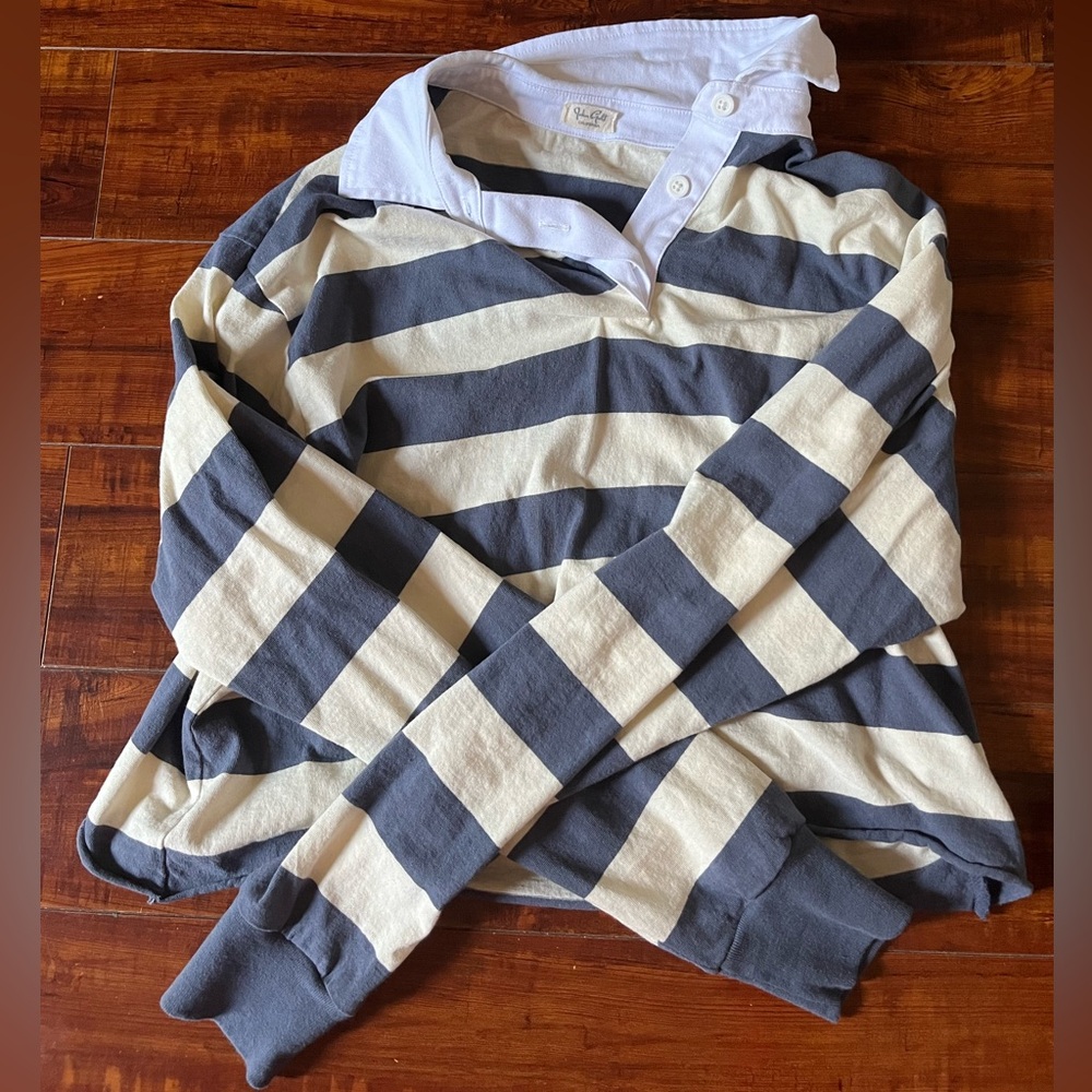John Galt (Brandy) Striped Rugby Shirt in Navy and Cream